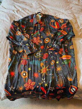 XL Women's FARM RIO Colorful Floral Pattern Printed satin-twill midi shirt dress